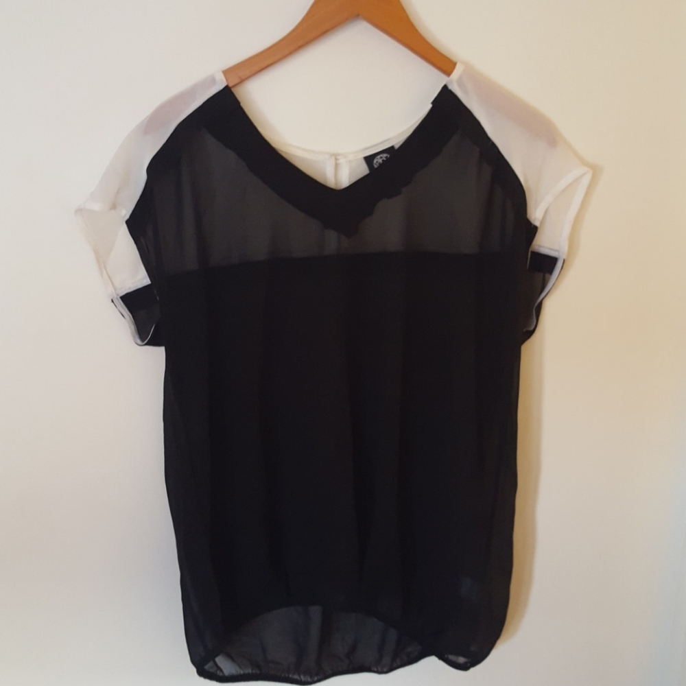 Bobeau sheer color block blouse L